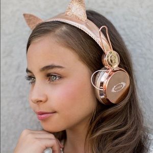 Joyfolie Rose Gold Metallic Kitty Ear Headphones